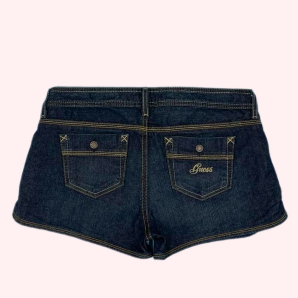Lowrise Y2K Denim Shorts w/ Notching & Embellished & Embroidered Button Pockets